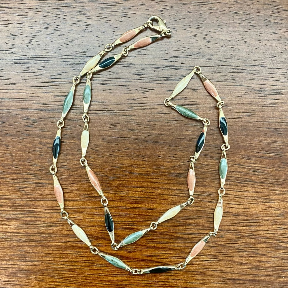 Vintage Necklace Women’s 22” Multicolor Enamel Glass Retro Boho